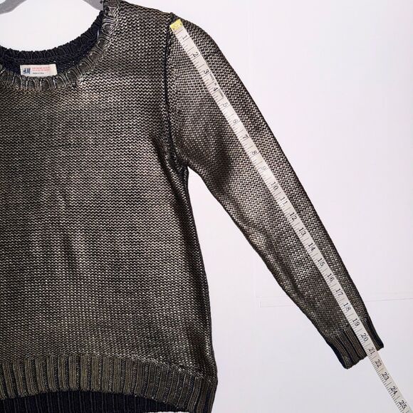 H&M Silver Metallic Knit Long Sleeve Crewneck Sweater Sparkle Girls 12 - 14 Y - Picture 8 of 10